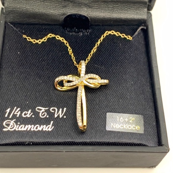 14K GOLD OVER 925 ST SILVER DIAMOND CROSS NECKLACE - Picture 7 of 10